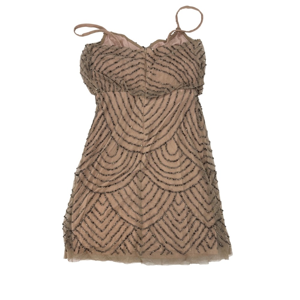 Adrianna Papell‎ Beaded Sequin Mesh Sheath Dress Blush Pink Art Deco Size 0 - Picture 3 of 9